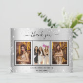 Silver Glitzer Foto Geburtstag Dankeschön Karte (Stehend Vorderseite)