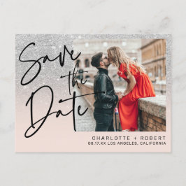 Silver Glitzer Foto Hochzeit speichern Sie das Dat Ankündigungspostkarte