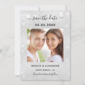 Silver Glitzer Foto Hochzeit Speichern Sie das Dat Save The Date (Vorderseite)