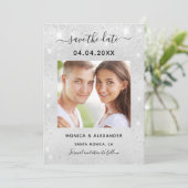 Silver Glitzer Foto qr Code Hochzeit Save The Date (Stehend Vorderseite)
