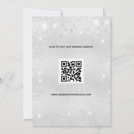 Silver Glitzer Foto qr Code Hochzeit Save The Date (Rückseite)