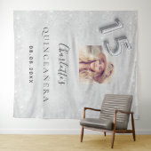 Silver Glitzer Foto Quinceanera willkommen Wandteppich (Beispiel (Horizontal))