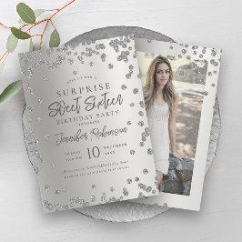 Silver Glitzer Foto ÜBERRASCHUNG Sweet 16 Einladung