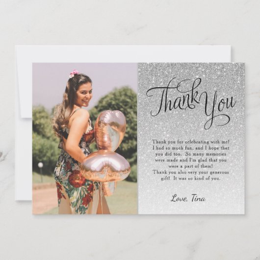 Silver Glitzer Foto Vielen Dank, dass Sie eine Fla Einladung (Vorderseite)