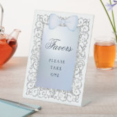 Silver Glitzer Frame Blue Bow-Favoriten Sockelschild (In Situ)