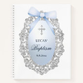 Silver Glitzer Frame Blue Bow Taufbuch Notizblock (Vorderseite)