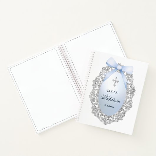 Silver Glitzer Frame Blue Bow Taufbuch Notizblock (Innenseite)