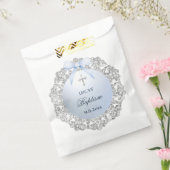 Silver Glitzer Frame Blue Bow Taufe Geschenktütchen (Versiegelt)