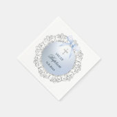 Silver Glitzer Frame Blue Bow Taufe Serviette (Ecke)