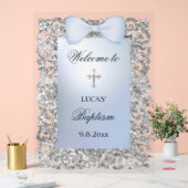 Silver Glitzer Frame Blue Bow Taufe Willkommen Acrylschild (Hochzeit)