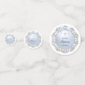 Silver Glitzer Frame Blue Bow Tauftisch Konfetti (Rückseiten)