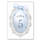 Silver Glitzer Frame Blue Bow Tischnummer (Vorderseite)