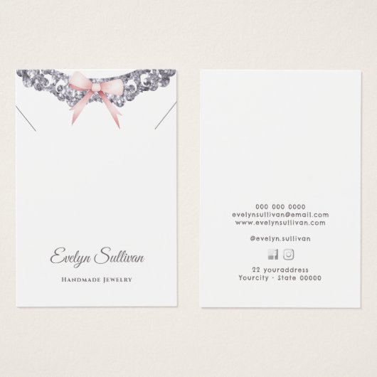 Silver Glitzer Frame Bug Halskette Display Karte (Vorne & Hinten)