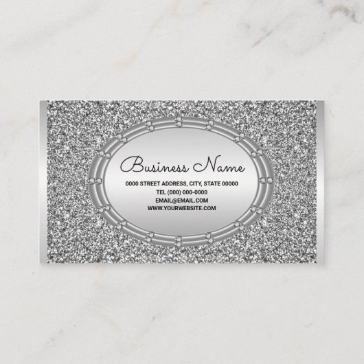 Silver Glitzer Frame Business Card Visitenkarte (Rückseite)