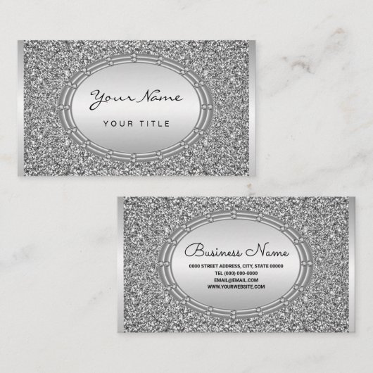 Silver Glitzer Frame Business Card Visitenkarte (Vorne/Hinten)
