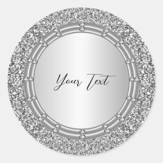 Silver Glitzer Frame Classic Round Aufkleber (Vorderseite)