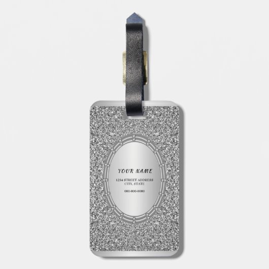 Silver Glitzer Frame Gepäckmarke Gepäckanhänger (Rückseite vertikal)