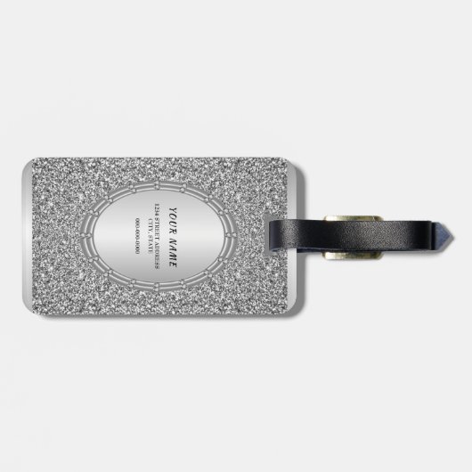 Silver Glitzer Frame Gepäckmarke Gepäckanhänger (Rückseite horizontal)