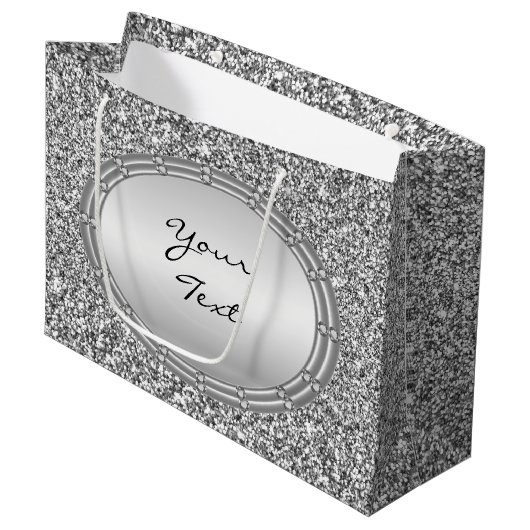 Silver Glitzer Frame Geschenktasche Große Geschenktüte (Vorderseite Schrägansicht)