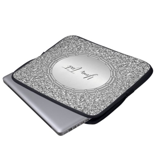 Silver Glitzer Frame Notebook-Rückenlehne Laptopschutzhülle (Vorne Knopf)