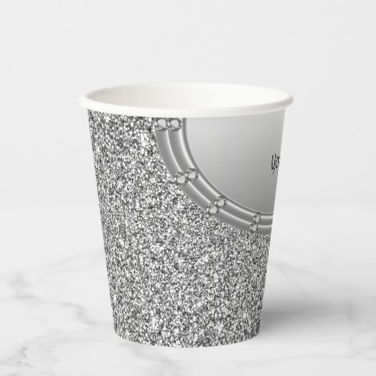 Silver Glitzer Frame Paper Cups Pappbecher (Vorderseite)
