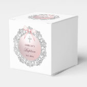 Silver Glitzer Frame Pink Bow Taufe Cube Geschenkschachtel (Vorderseite)