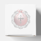 Silver Glitzer Frame Pink Bow Taufe Cube Geschenkschachtel (Oben)