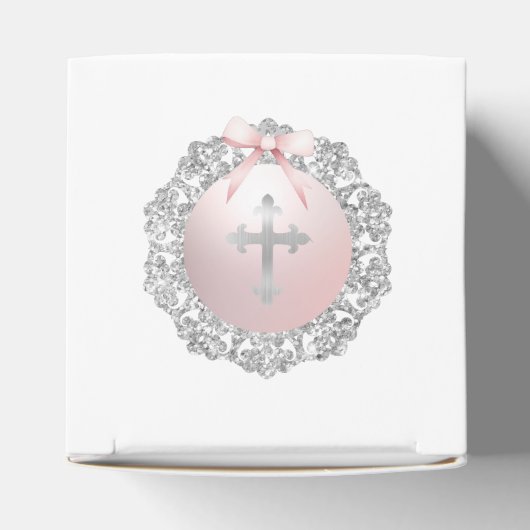 Silver Glitzer Frame Pink Bow Taufe Cube Geschenkschachtel (Oben)