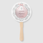 Silver Glitzer Frame Pink Bow Taufe Fächer (Rückseite)