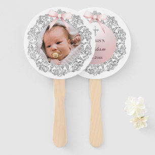 Silver Glitzer Frame Pink Bow Taufe Fächer