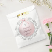Silver Glitzer Frame Pink Bow Taufe Geschenktütchen (Versiegelt)
