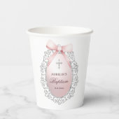 Silver Glitzer Frame Pink Bow Taufe Pappbecher (Rückseite)
