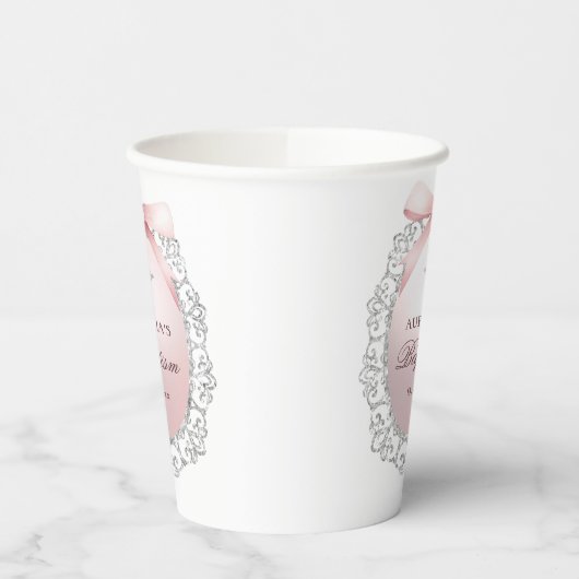 Silver Glitzer Frame Pink Bow Taufe Pappbecher (Links)