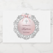 Silver Glitzer Frame Pink Bow Taufe Schaumweinetikett (Einzelnes Label)