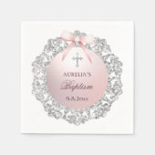 Silver Glitzer Frame Pink Bow Taufe Serviette (Vorderseite)