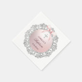 Silver Glitzer Frame Pink Bow Taufe Serviette (Ecke)