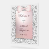 Silver Glitzer Frame Pink Bow Taufe Willkommen Acrylschild (Winkel)