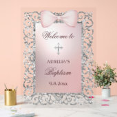 Silver Glitzer Frame Pink Bow Taufe Willkommen Acrylschild (Hochzeit)