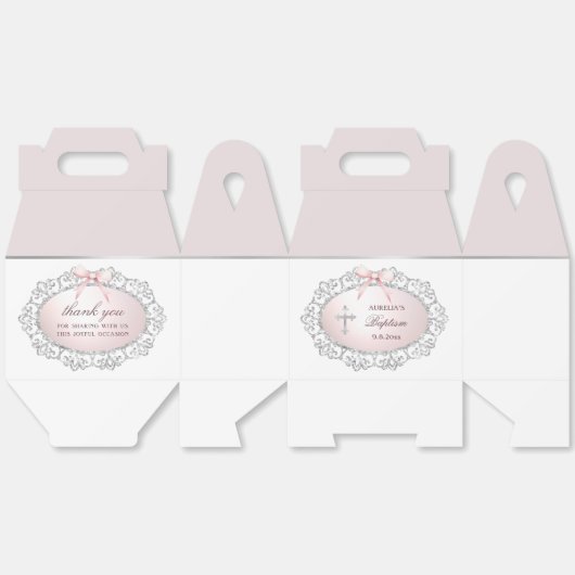 Silver Glitzer Frame Rosa Bow Taufe Big Gable Geschenkschachtel (Ungeklappt)