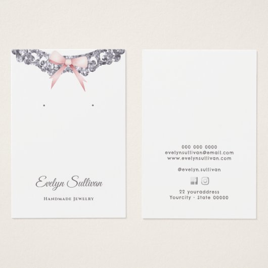 Silver Glitzer Frame Rosa Ohrring-Karte (Vorne & Hinten)