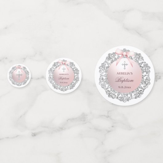 Silver Glitzer Frame Rosa Tauftisch Konfetti (Rückseiten)