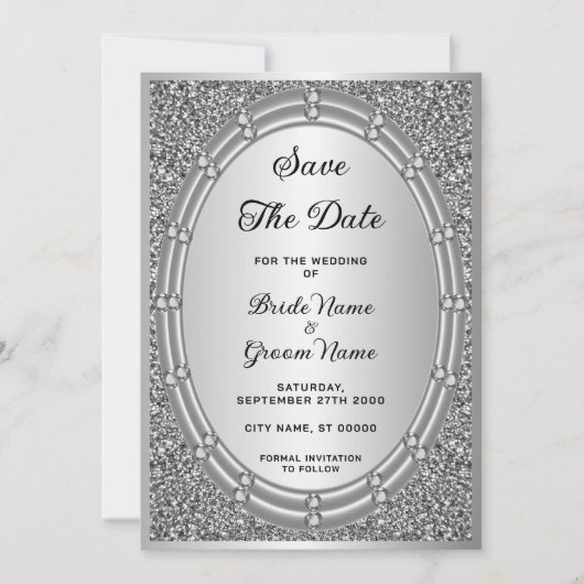 Silver Glitzer Frame Save the Date (Vorderseite)