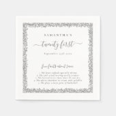 Silver Glitzer Fun Fakten Name Datum 21. Party Serviette (Vorderseite)