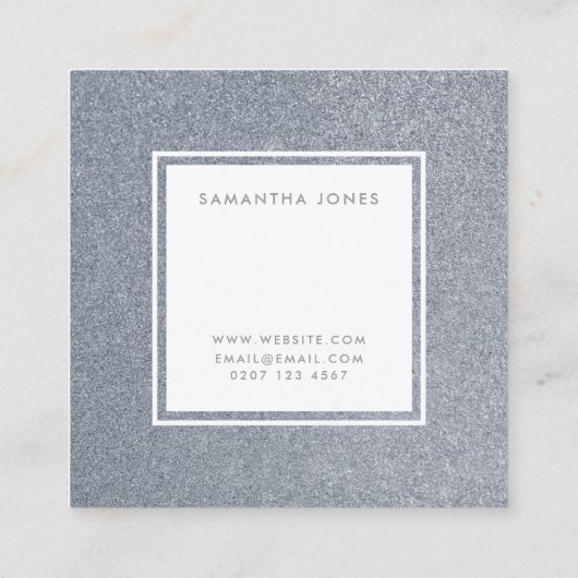 Silver Glitzer Funkelnd Moderner Innenarchitekt Quadratische Visitenkarte (Rückseite)