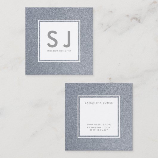 Silver Glitzer Funkelnd Moderner Innenarchitekt Quadratische Visitenkarte (Vorne/Hinten)