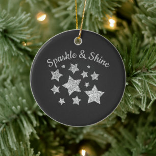 Silver Glitzer funkle Stars Shine zitieren dunkelg Keramik Ornament