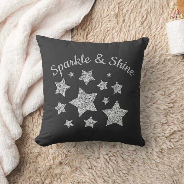 Silver Glitzer funkle Stars Shine zitieren dunkelg Kissen (Decke)