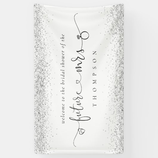 Silver Glitzer Future Mrs. Welcome Brautparty Banner (Vertikal)