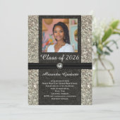 Silver Glitzer Gem Foto Class of 2025 Abschluss Einladung (Stehend Vorderseite)
