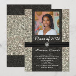 Silver Glitzer Gem Foto Class of 2025 Abschluss Einladung